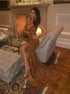 Mermaid Gold V Neck  Sequins Prom Dress with Slit LBQ3235